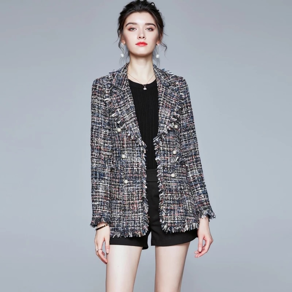 FINAL SALE! Rainbow tweed blazer w/ pearl buttons - Picture 3 of 15